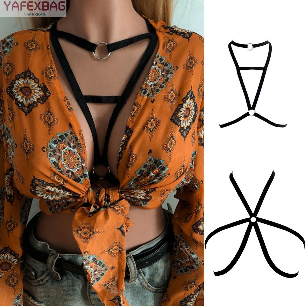 Women Goth Sexy Elastic Harness Bandage Bustier Hollow Cage Bra Tops Bralette