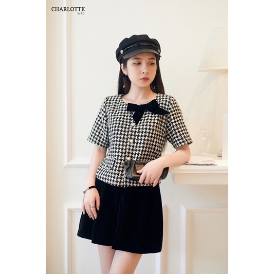 Set dạ tweed phối nhung sang chảnh