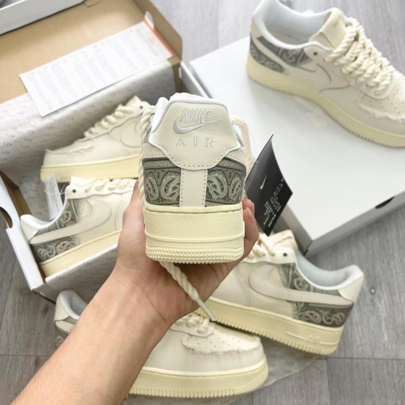 Giày thể thao AF1 dây thừng họa tiết Paisley màu kem, Giày sneaker thổ cẩm dây thừng dành cho nam nữ full bill box