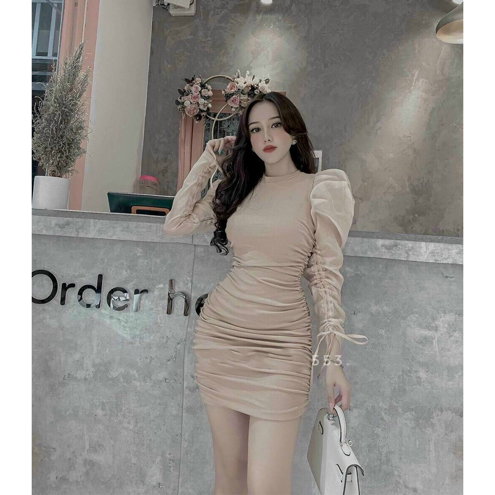 BONUCCI Đầm váy body tay phồng ( ngà, đen ) tôn dáng cho nàng thời trang nữ dạo phố dự tiệc | BigBuy360 - bigbuy360.vn