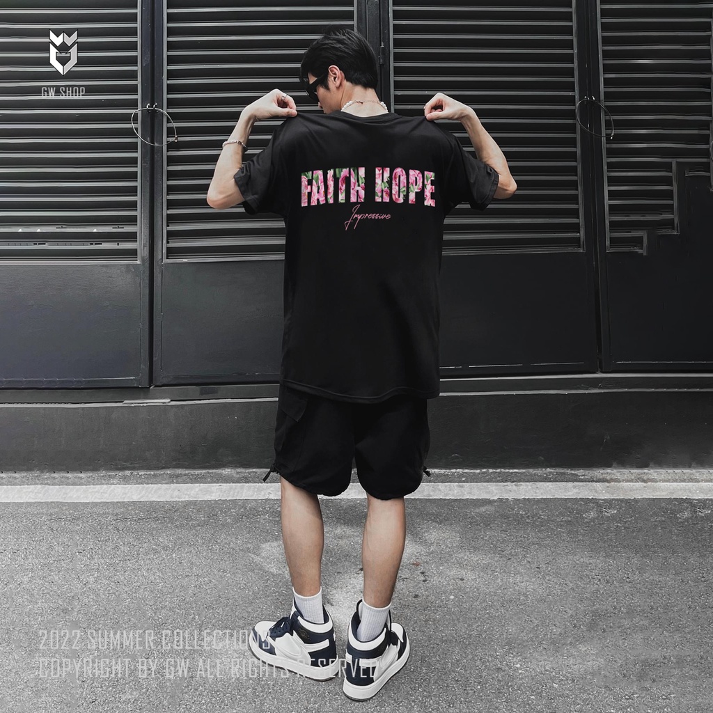 Áo thun nam nữ tay lỡ FAITH & HOPE in 2 mặt vải cotton cao cấp - GW Shop