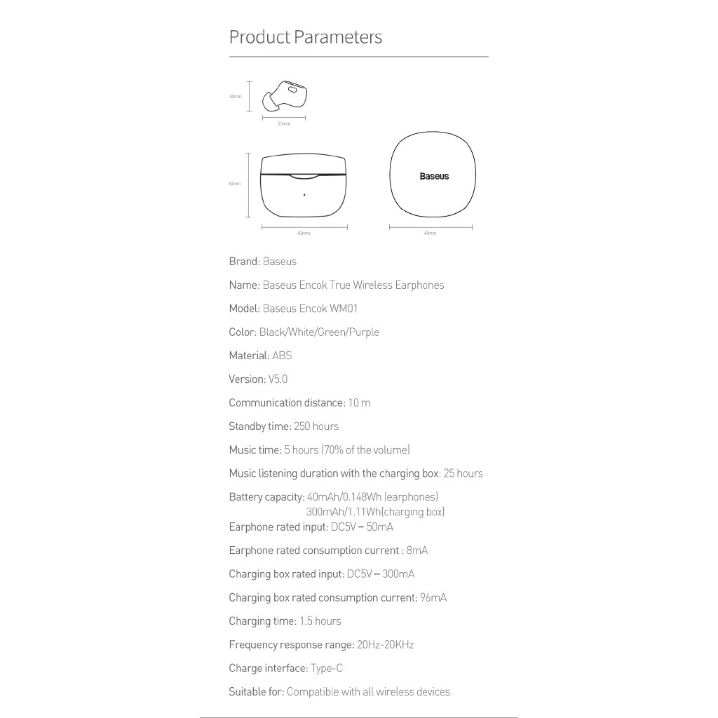 Tai Nghe Không Dây Baseus WM01 Mini TWS Bluetooth 5.0 Cho Iphone Xiaomi