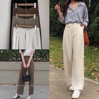 Quần suông ống rộng nắp túi MIA culottes chất ruby cạp cao hàn quốc 6321