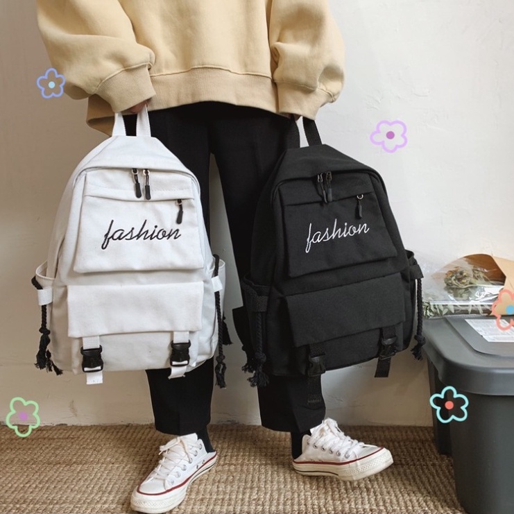 Balo đi học thời trang canvas Ulzzang Hàn Quốc đẹp rẻ phong cách unisex cho học sinh sinh viên kèm Dây Thừng