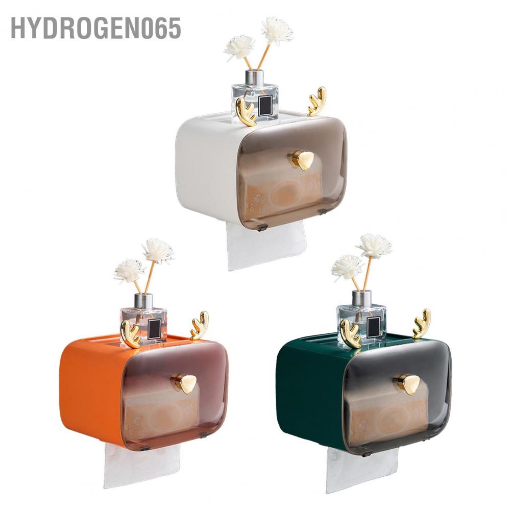 Hydrogen065 Waterproof Toilet Paper Holder Cute Rod Antlers Transparent Window Adjustable Hanging Wall Mounted Tissue Box