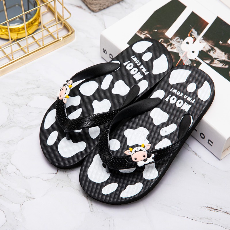 𝐢𝐃É𝐏 𝐃𝐋𝟏𝟏𝟒 Dép xỏ ngón nữ thời trang, Dép kẹp nữ đi biển in hình họa tiết bò sữa dễ thương