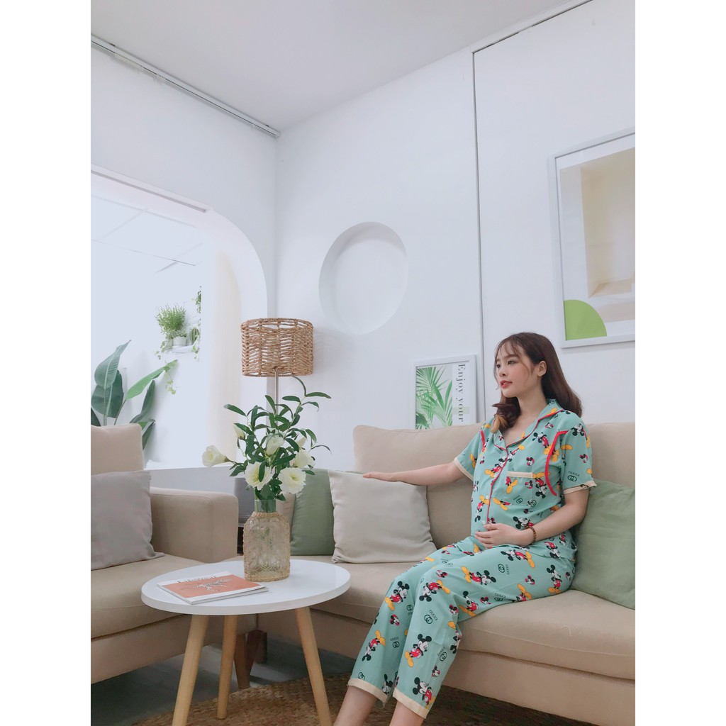 Bộ dài/pijama bầu và sau sinh cho bé bú/ti chất lụa thái cao cấp không nhăn - LTNT01