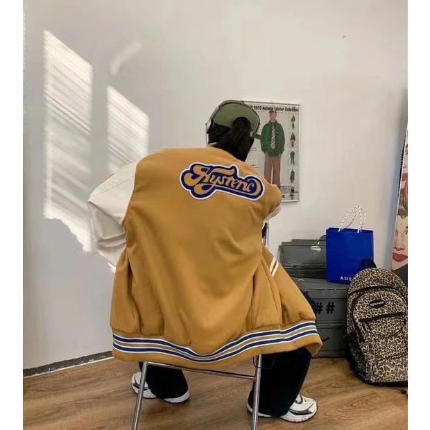 Áo khoác bóng chày bằng da thời trang Hàn Quốc sành điệu cho nam và nữ