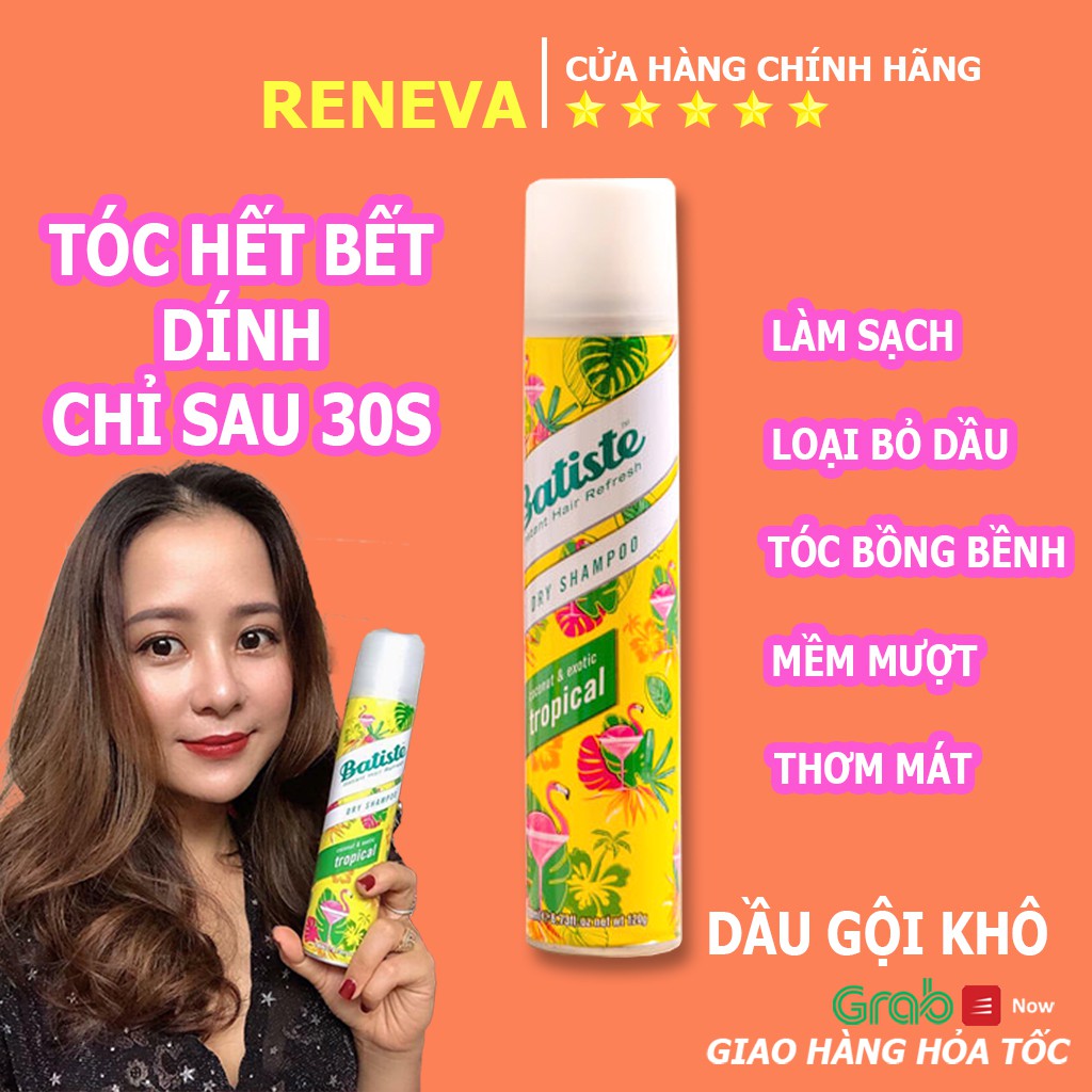 Dầu Gội Khô Batiste Hương Nhiệt Đới Tropical Mang Lại Cho Bạn Mái Tóc Hết Dầu Bồng Bềnh Mềm Mượt Tự Tin DGKBA04 RENEVA