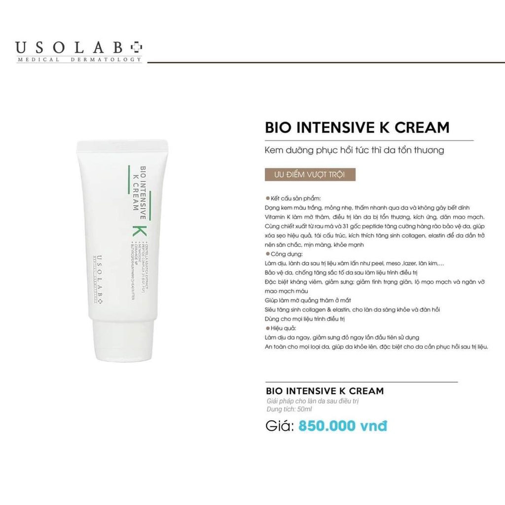 Kem USOLAB Bio Intensive K Cream Dưỡng Da, Phục Hồi, Dịu Da - 50ml