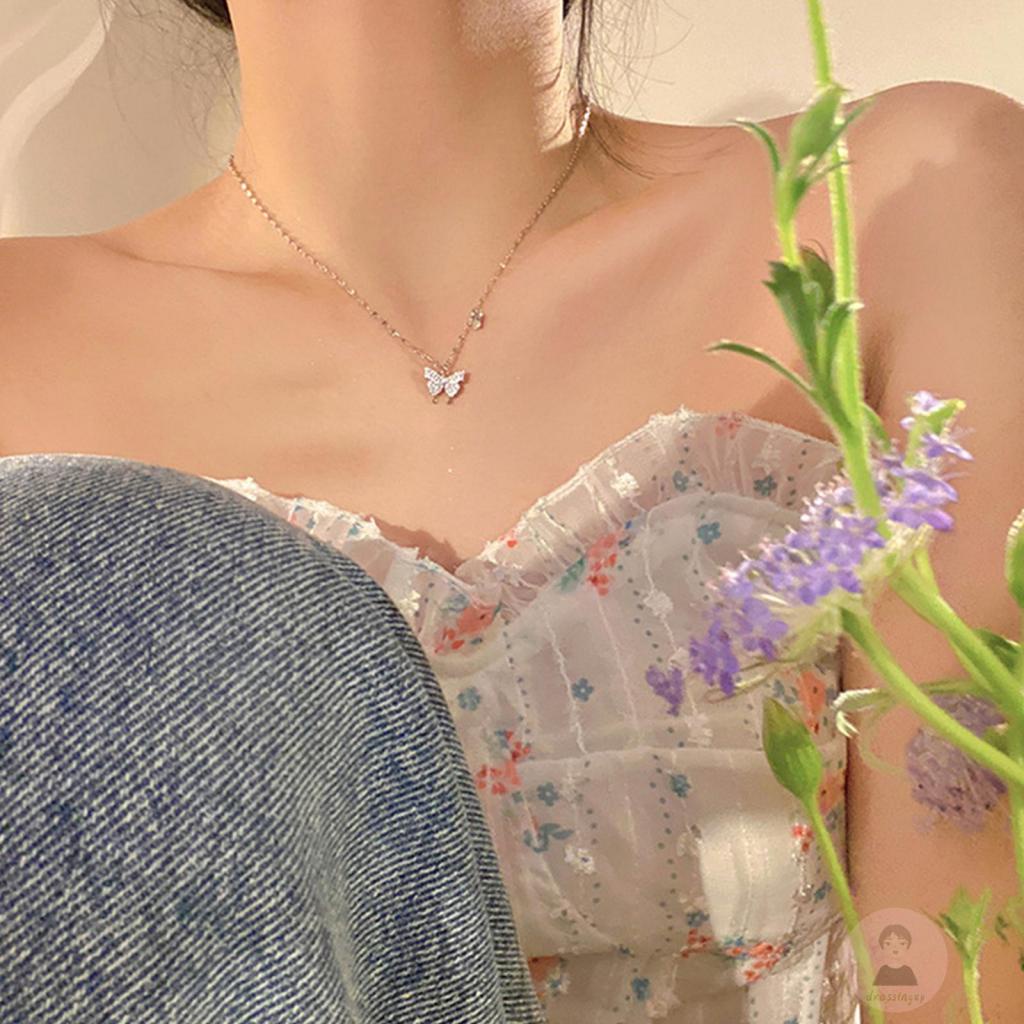 Vòng cổ Màu Bạc Mặt Hình Bướm Đính Đá Thời Trang Sang Trọng Cho Nữ