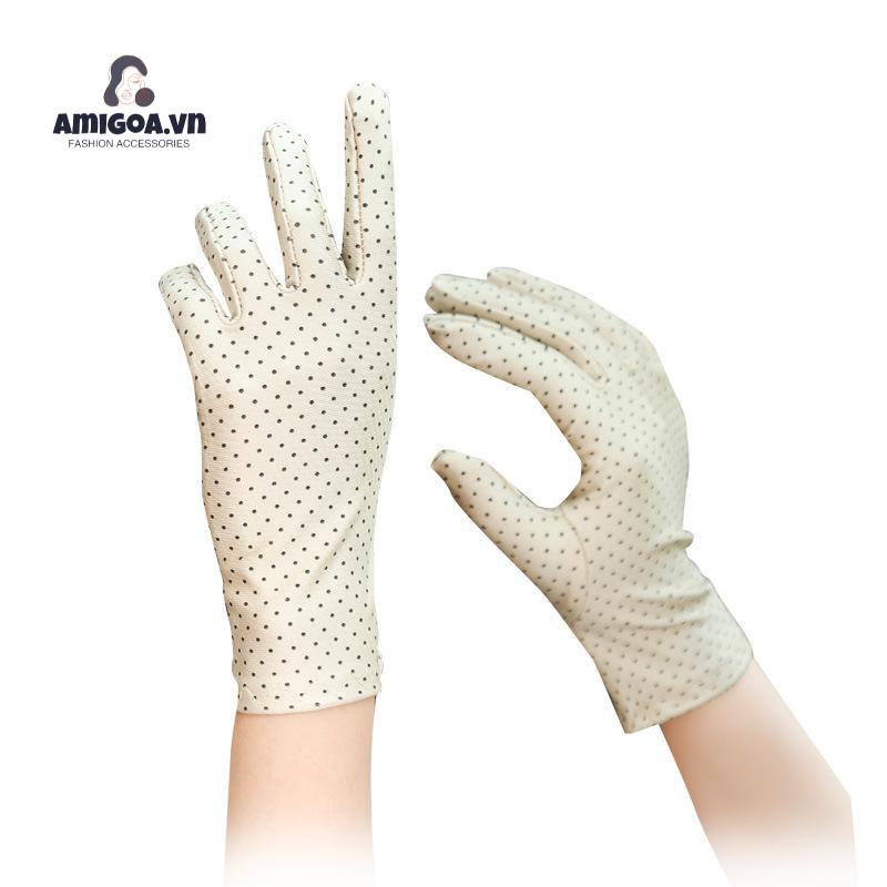 Găng Tay Chống Nắng Bằng Spandex Mỏng Dáng Vuông Họa Tiết Chấm Bi Thời Trang Cho Nữ