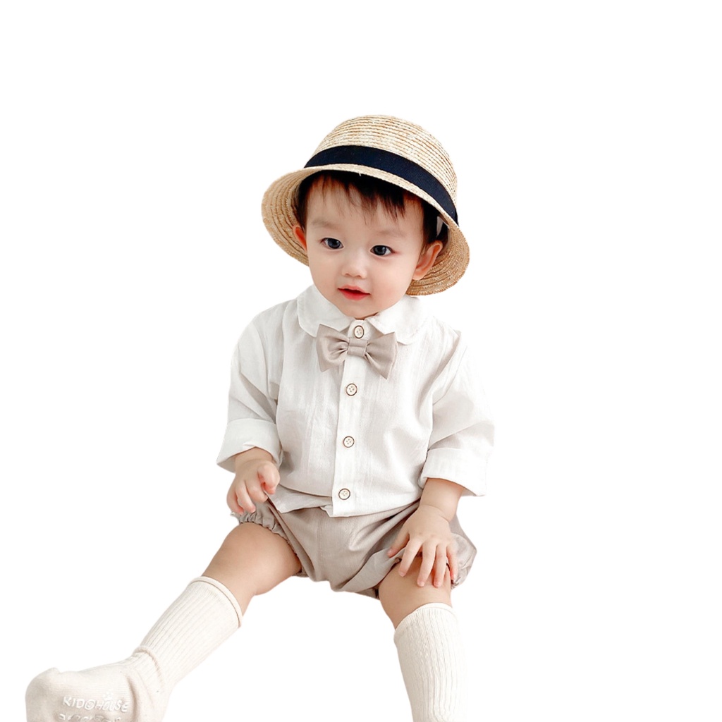 Set áo trắng quần ngắn phối nơ HINATA cho bé trai - chất vải mềm mịn, thoáng khí BF21