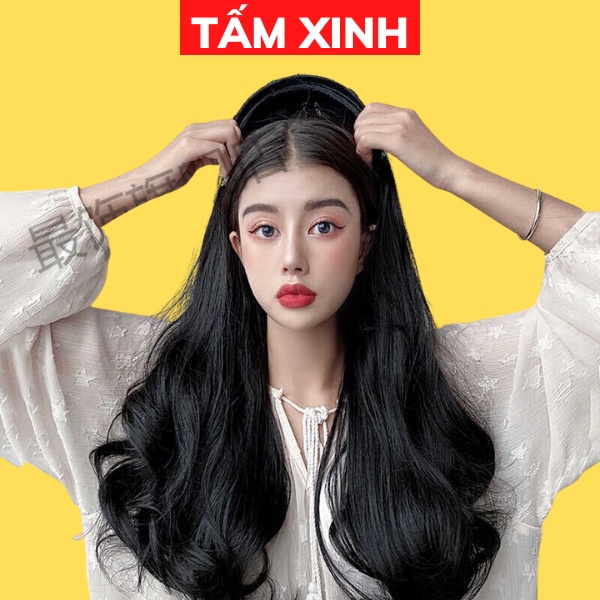 Bộ tóc giả nửa đầu nữ đẹp, có gắn bờm tóc giả cao cấp TẤM XINH - Tóc giả nửa đầu kiểu XOĂN SÓNG GẮN BỜM