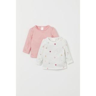 Set 2 áo dài tay hồng - trắng bi HM UK săn SALE, chất cotton hữu cơ mềm mại