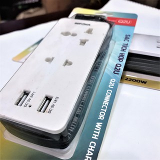 Ổ điện / sạc điện thoại đa năng( 2 cổng USB- 2 ổ cắm 2200W)