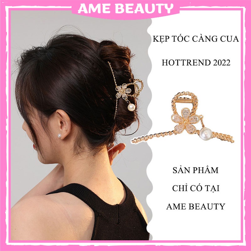 Kẹp tóc Hàn Quốc hoa đính đá Ame Beauty , kẹp càng cua hoa kèm hạt trai , cặp tóc kim loại xinh xắn hottrend 2022