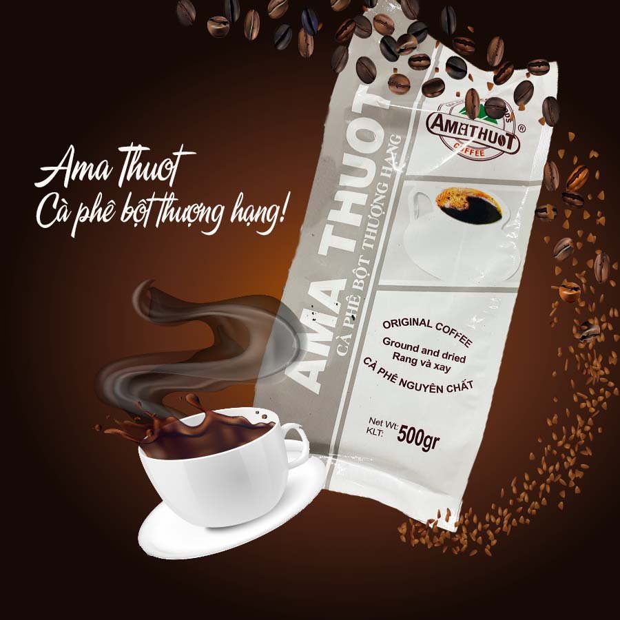 Cà phê bột nguyên chất pha phin Amathuot 500gr, Cafe bột nguyên chất 100%, Cà phê xay hữu cơ hương vị truyền thống
