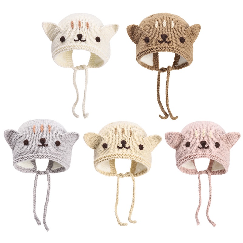Mũ Beanie Dệt Kim Phối Vải Lông Giữ Ấm Tai Thời Trang Thu Đông Cho Bé Sơ Sinh