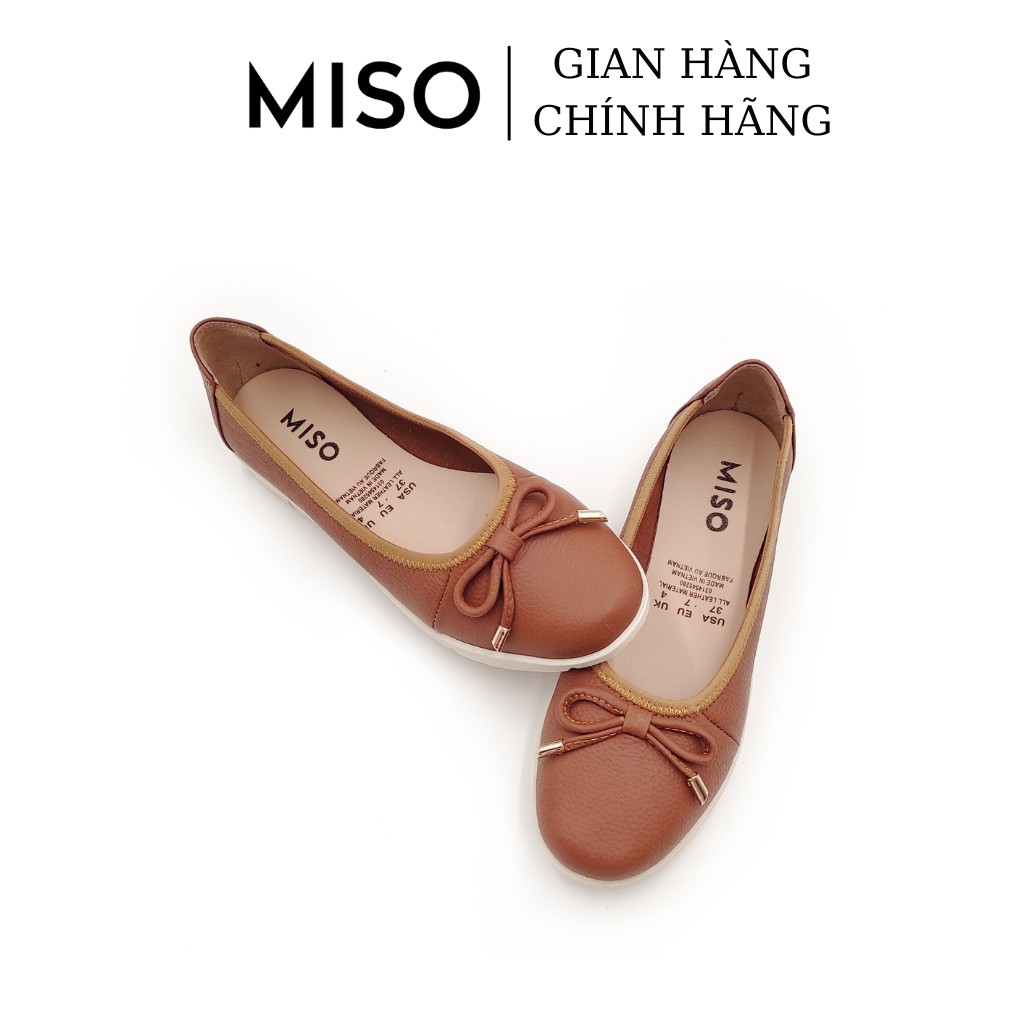 Giày búp bê nữ mũi tròn basic da thật êm chân đế thể thao siêu nhẹ phối nơ Miso M005