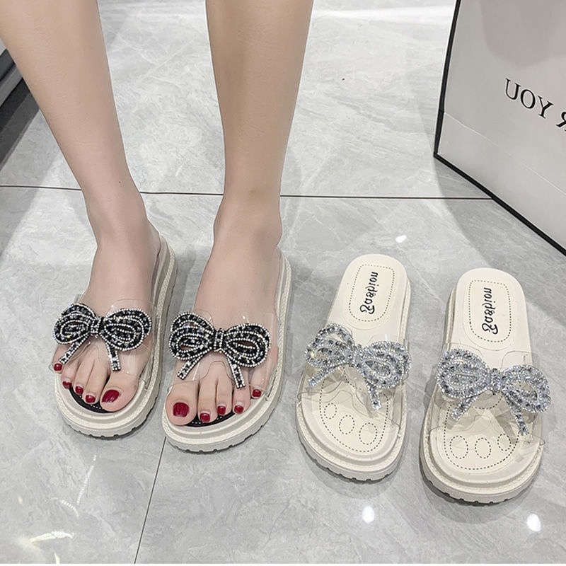 Dép Đi Biển Đế Dày Đính Nơ Thời Trang Mùa Hè Mới