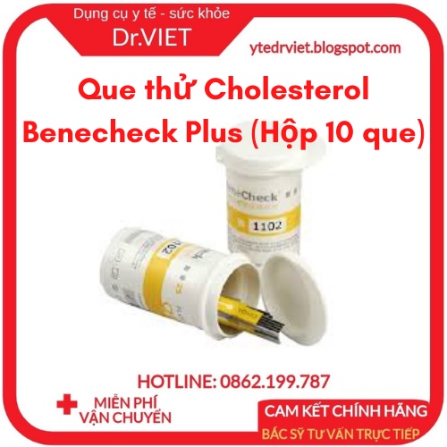 Que thử cholesterol Benecheck Plus Hộp 10 Que - hỗ trợ đo lượng Cholesterol trong máu