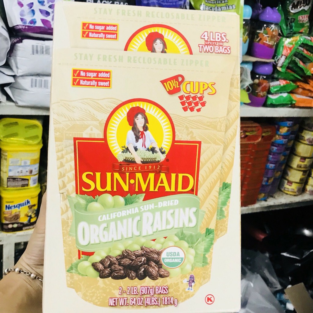 [Date 2/4/2022] Thùng 2 Túi Nho khô hữu cơ Sun-maid Organic Raisins California 1814gram (2 x 907gram)