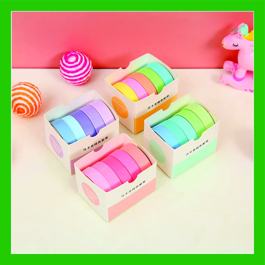 SET 5 cuộn giấy dán Washi Tape màu Pastel Simple Color siêu xinh, dán siêu dính cao cấp Nhật Bản - MINT STORE