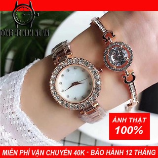 Đồng Hồ Nữ DIMINI Dây Thép Đính Đá Sang Chảnh - Tặng Kèm Vòng Tay Như Hình [Freeship đơn từ 150K]