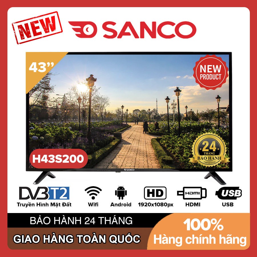 Smart Tivi SANCO 43 inch H43S200 Android 8.0, Full HD, DVB-T2, Youtube, Tivi Giá Rẻ - Bảo Hành 2 Năm