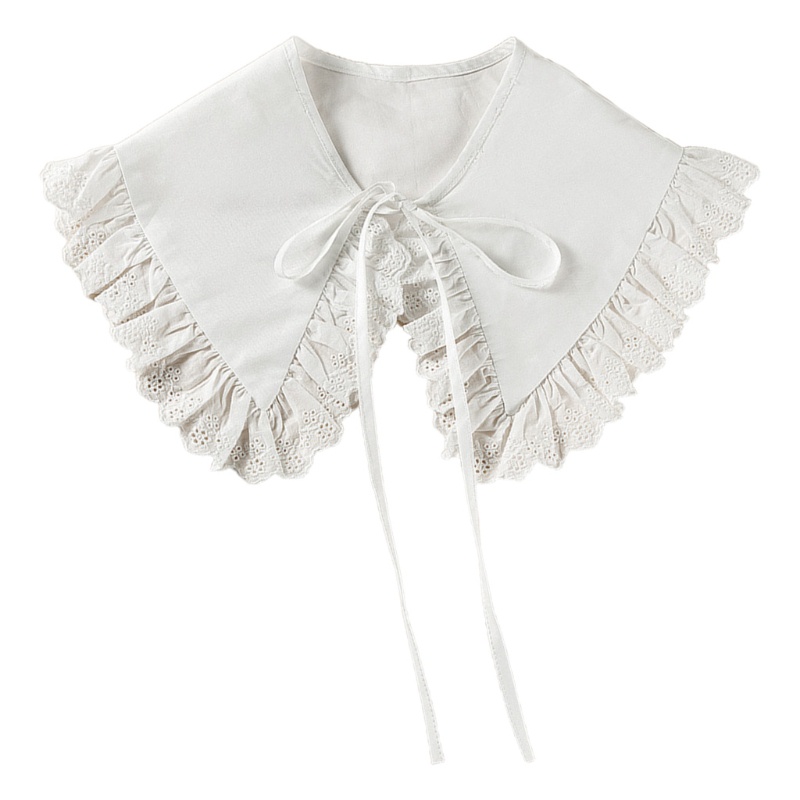 Khăn Choàng Cổ Giả Vải Cotton Phối Ren Lỗ Phong Cách Hoàng Gia Cho Nữ