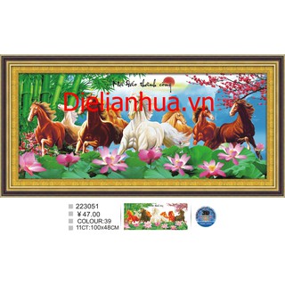 Tranh thêu chữ thập 3D mẫu ngựa MÃ ĐÁO THÀNH CÔNG. Kích thước:  100x48cm