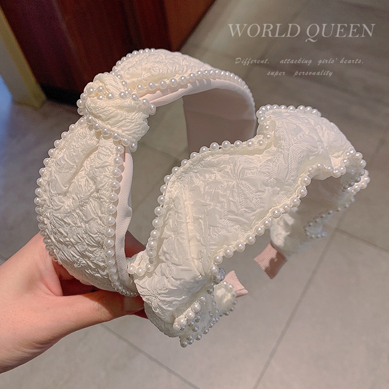 Băng Đô Cài Tóc Đính Ngọc Trai Trắng Sữa Phong Cách Hoàng Gia Hàn Quốc Cho Nữ