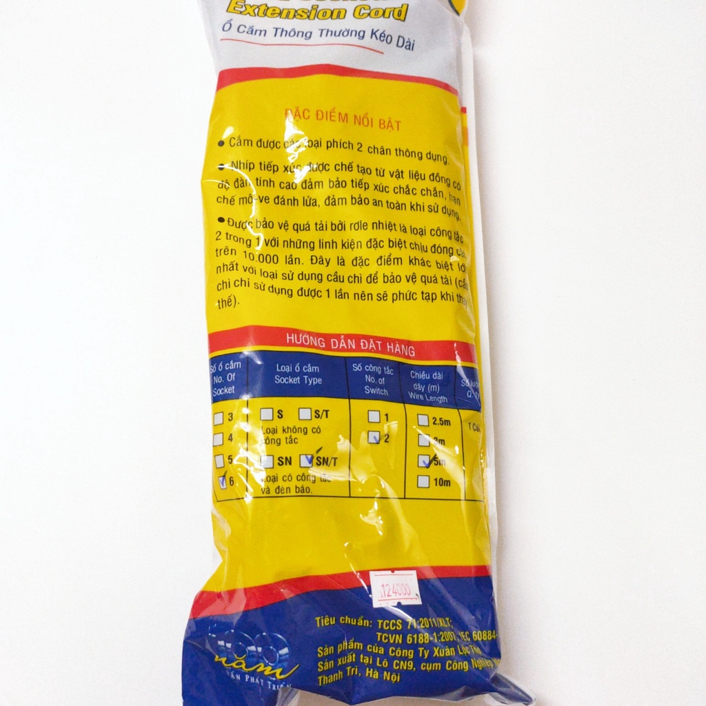 Ổ cắm kéo dài 6 ổ , 2 công tắc  , dây dài 5 mét  Sino 6SN5/T