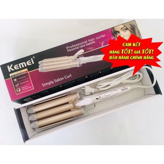 Máy làm xoăn tóc bồng bềnh, máy uốn tóc 3 trục kemei 1010