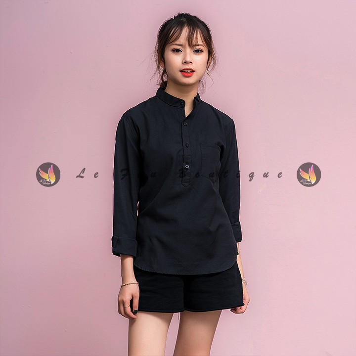 Áo Sơ Mi Nữ Cổ Tàu Dáng Chui Trơn - SMT06-D