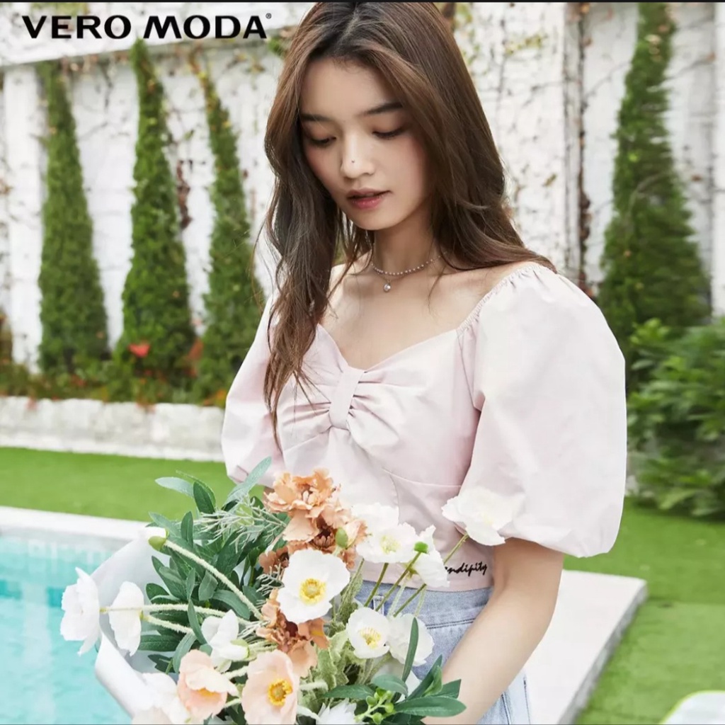 VERO MODA Áo Croptop Tay Phồng Nơ