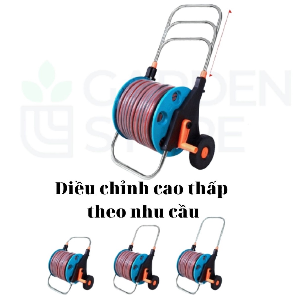 Bộ khung rulo kéo Lionking dây dài 20 đến 50m ống 3 lớp, vòi tưới cây 10 kiểu phun, đủ khớp và cút nối nhanh đầu vòi