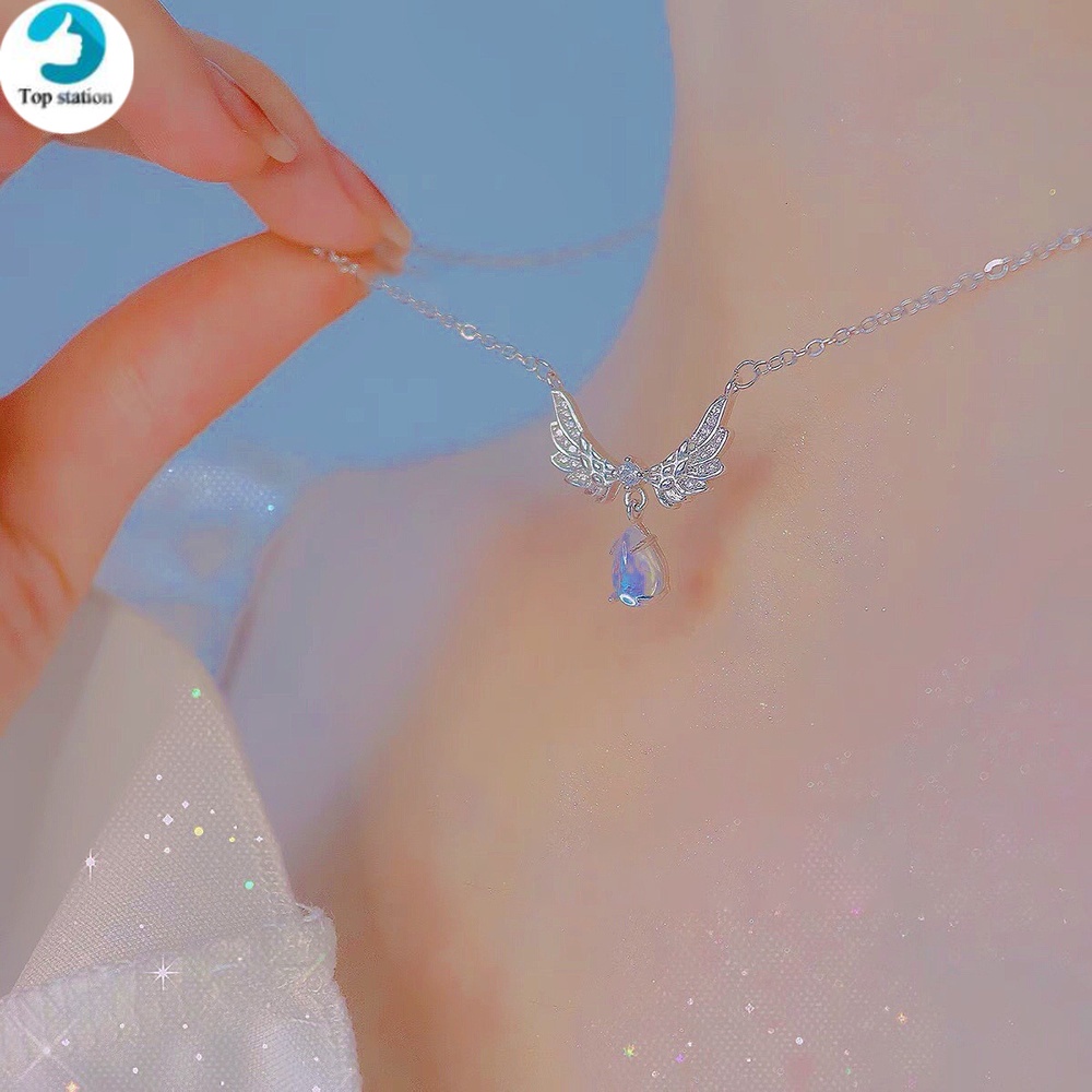 Vòng cổ Mặt Cánh Thiên Thần Đính Đá Nhiều Màu Sắc Phong Cách Cổ Điển Dành Cho Nữ