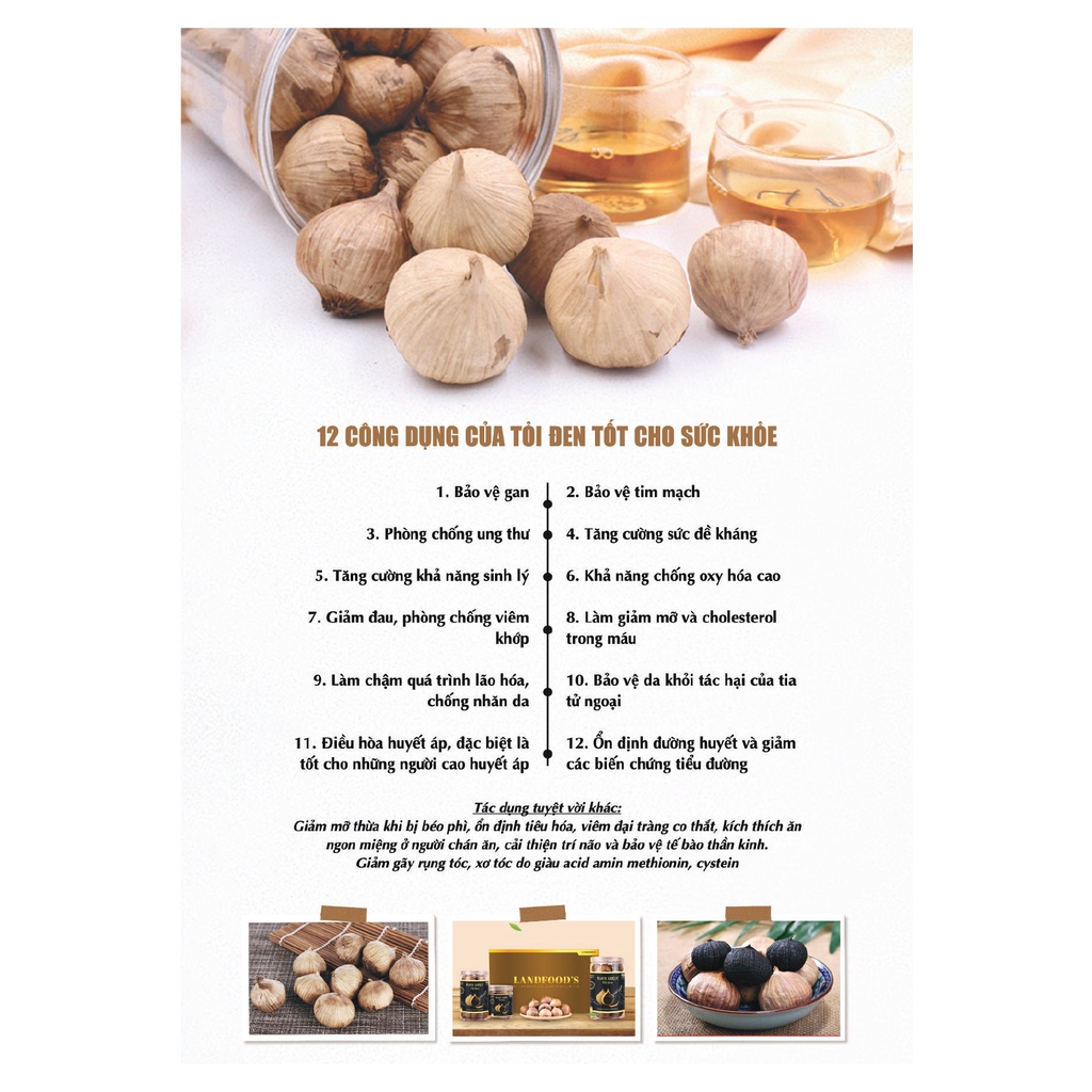 Tỏi đen, Tỏi cô đơn lên men tự nhiên 60 ngày theo công nghệ Nhật Bản (200gr). Tỏi đen Landfood's