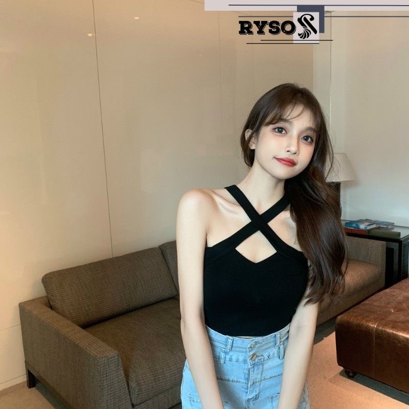 Áo kiểu nữ croptop chất thun mềm mịn cổ yếm siêu xinh