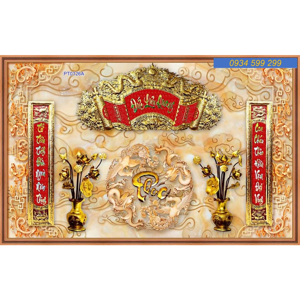 Gạch tranh 3d - tranh gạch men ốp tường - tranh ban thờ gạch 3d trang trí phòng thờ gia tiên