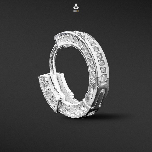 Khuyên tai bạc nam, nữ HeliSilver Circle Z đá trắng S925 KTB180