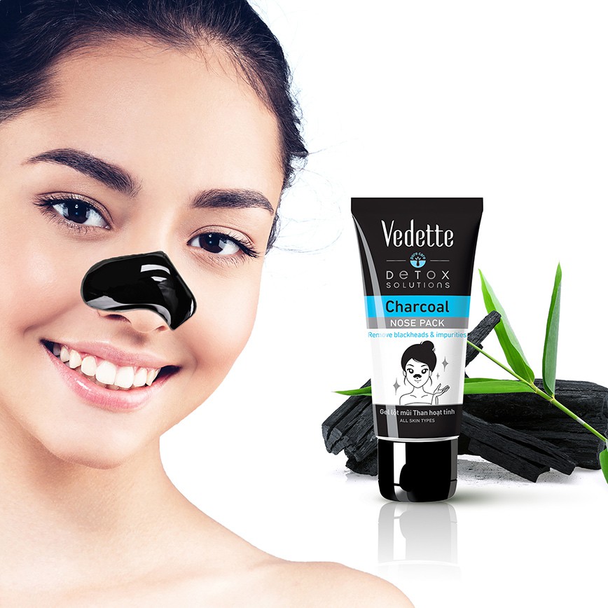 Gel lột mũi Than hoạt tính Vedette Pore care Detox Solutions Charcoal Nose Pack 50ml