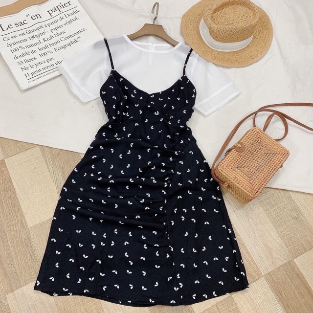 Váy yếm 2 dây đen trắng