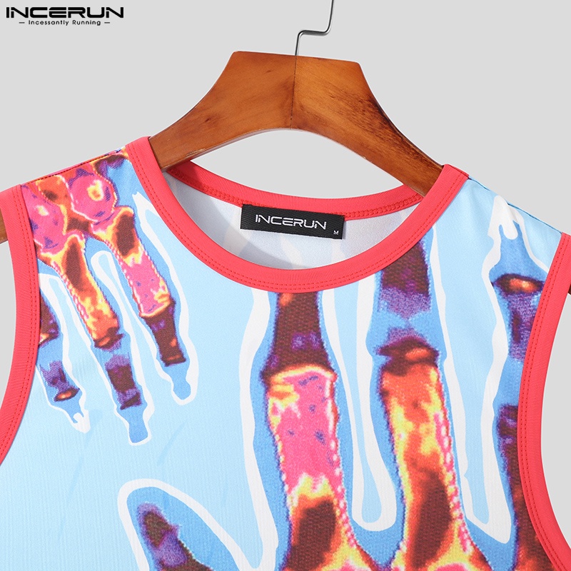 Áo tank top INCERUN sát nách dáng ôm in họa tiết thờI trang cho nam