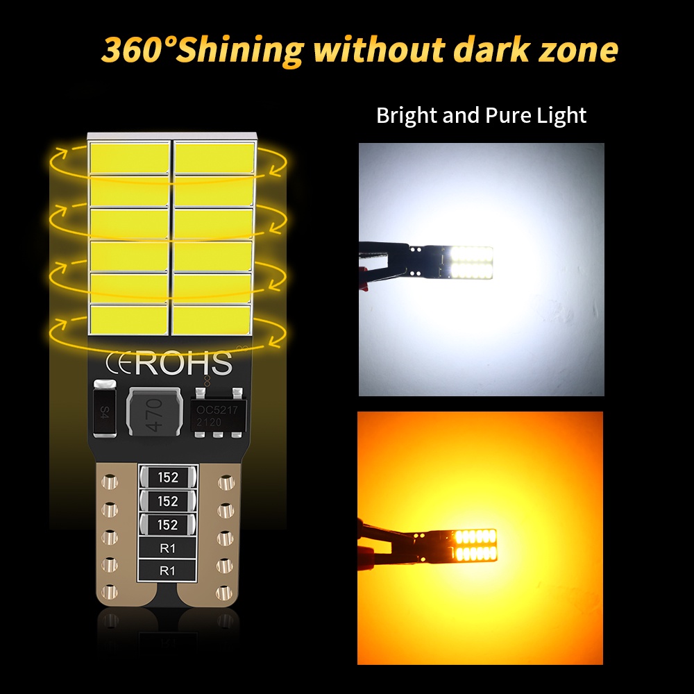 Set 2 Bóng Đèn LED T10 4014 24SMD Ánh Sáng Trắng Dành Cho Ô Tô