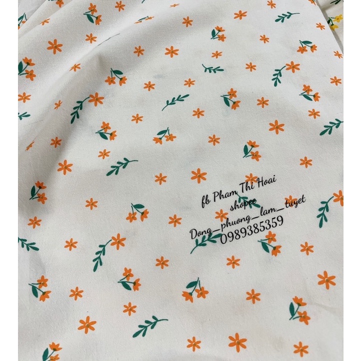 vải thô đũi cara mịn mát 2 bông hoa may váy áo khẩu trang và đồ handmade