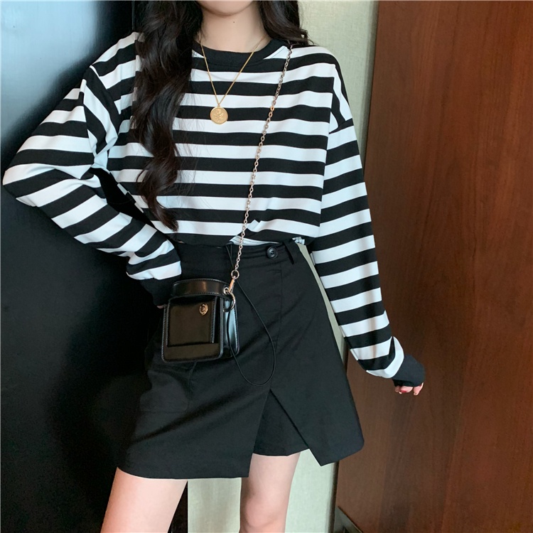 Áo Thun Tay Dài Họa Tiết Sọc Ngang Thời Trang Cho Nữ