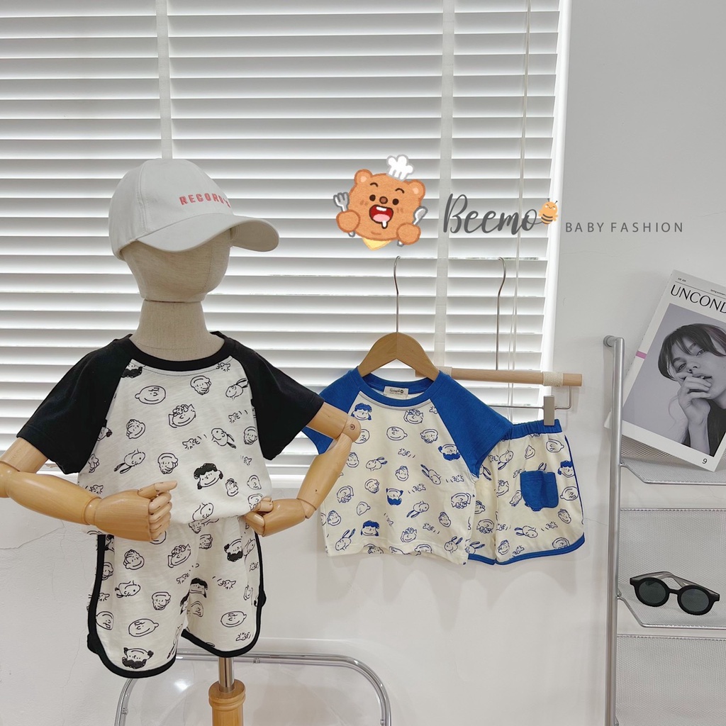 Set bộ cộc tay Beemo chất liệu cotton in hình Snoopy and Friends cho bé trai, bé gái từ 1 đến 6 tuổi - 22B080